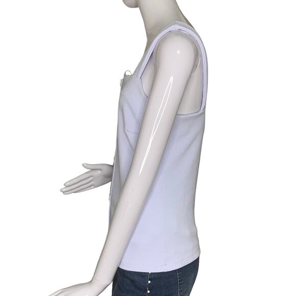 Ann Taylor Periwinkle Preppy Top Size S Sleeveless Mock Button Down - Picture 3 of 8